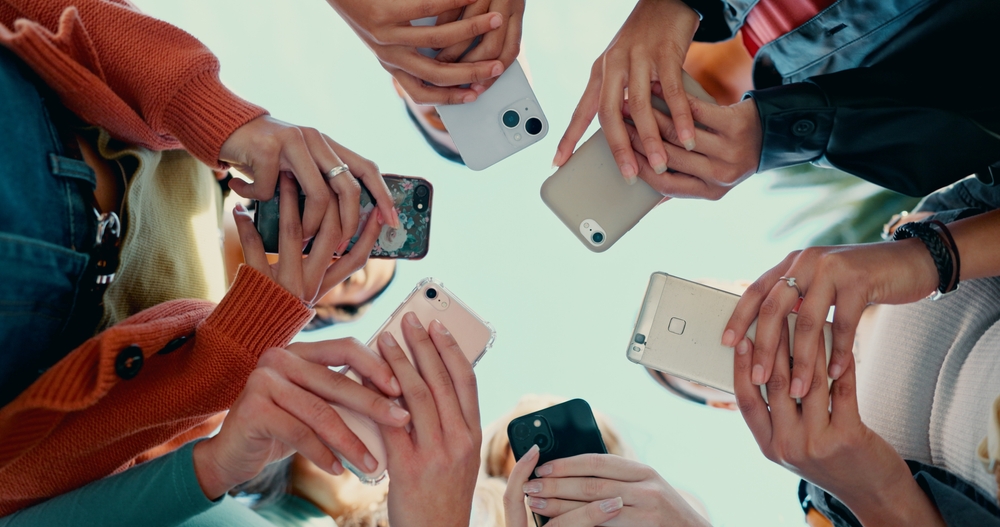phone,,college,and,network,with,hands,on,campus,for,social