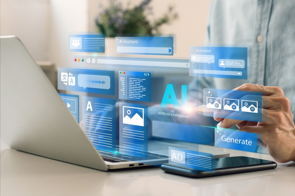 Blogs artificial,intelligence,content,generator.,a,man,uses,a,laptop,to